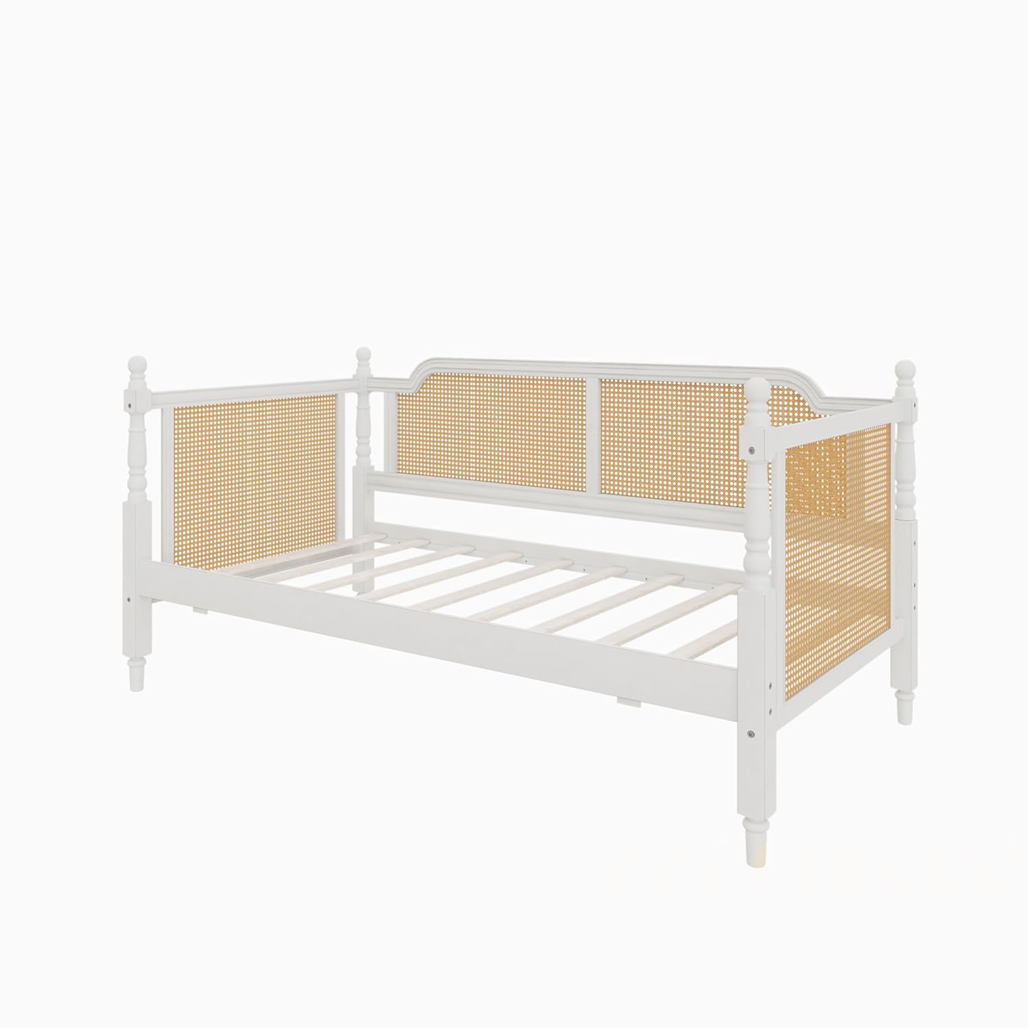 Ball & Cast Twin Size Daybed with Twin Size Trundle,Traditional Style Rattan Day Bed for Adults and Kids,No Box Spring Needed,Bedroom Furniture for Apartment,Guest Room,Living Room,Antique White