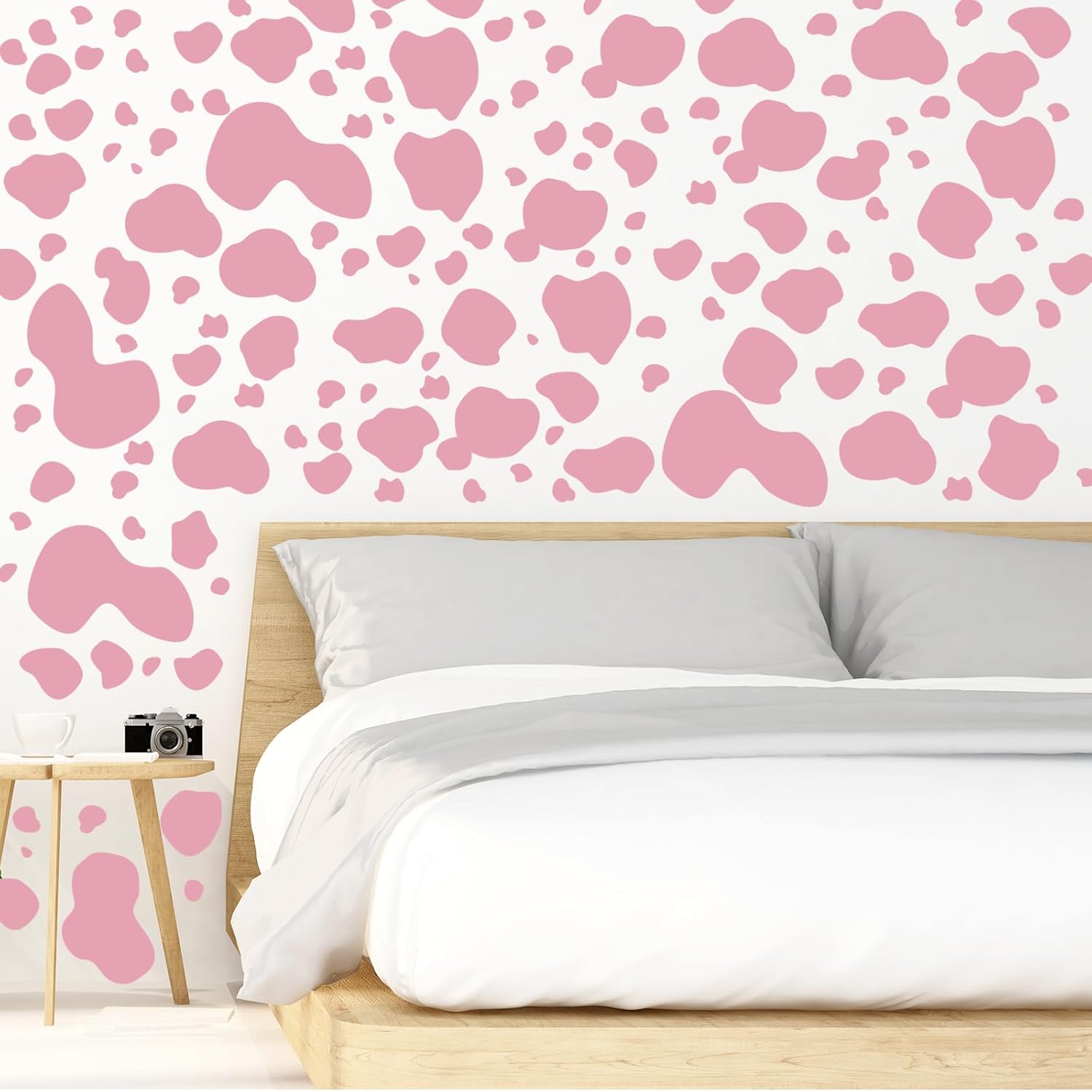 184 Pcs Cow Print Stickers, Adhesive Wall Stickers Cow Print Vinyl Art Decal Removable Wall Decor Waterproof Animal Design Decals for Bedroom Living Room Nursery(Pink)