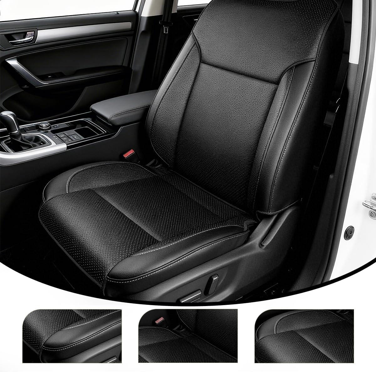 Driver Side Bottom Leather Seat Cover Perforated FRSD0307DBGL Fit for Chevy Silverado 1500 2500 HD 3500 HD Tahoe Sierra LTZ 2014-2019 - Left or Right Side Bottom Leather Seat Cover - Black