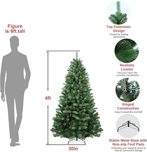 Miniatura 3 de Árbol de Navidad artificial de PVC de 4 pies para el hogar, oficina y decoración de fiestas, árbol de Navidad de abeto con bisagras de alta calidad