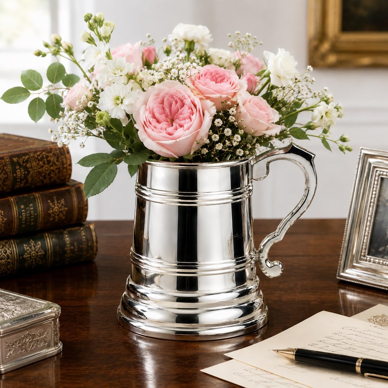 ROYAL QUEEN Portapenne Mug Boccale Tankard in Sheffield placcato argento cod.518531 cm 12h diam.8 by Varotto & Co.