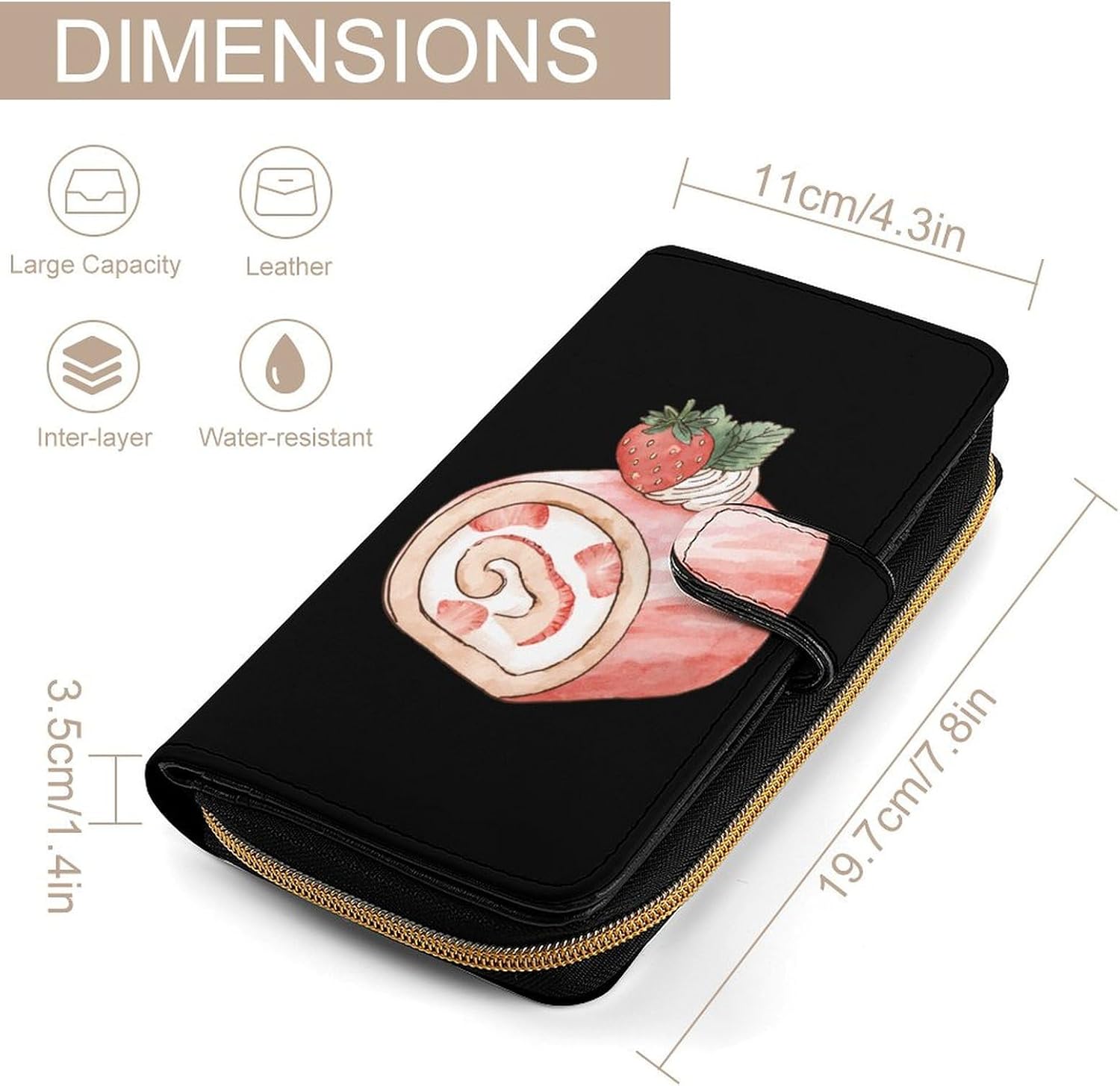 Strawberry Roll Cake Womens Wallet for Men Slim Purse Clutch Handbag with Card Holder
