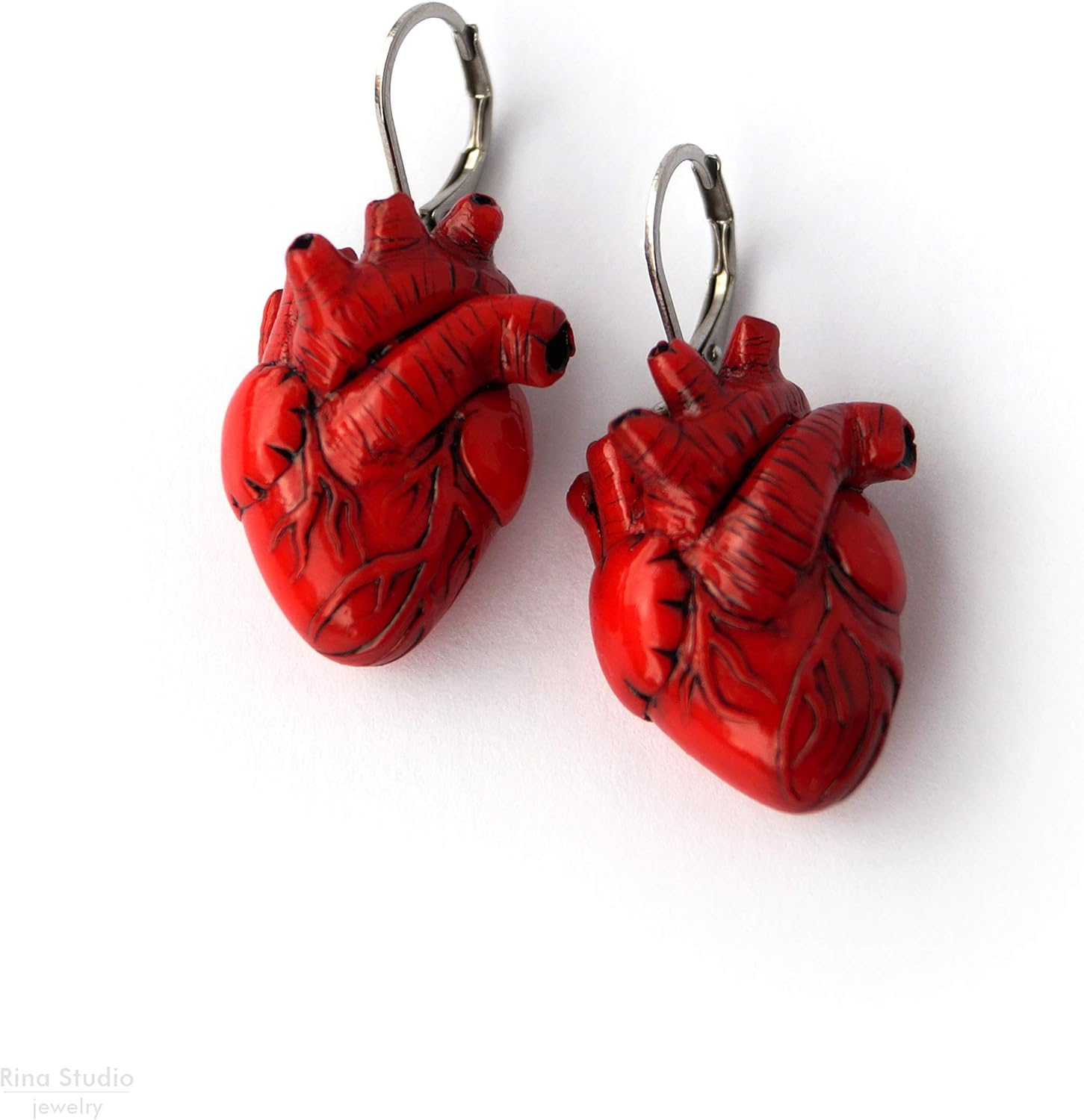 Anatomical Heart Earrings Gift for Doctor Nurse Medical Student Realistic Red Human Heart