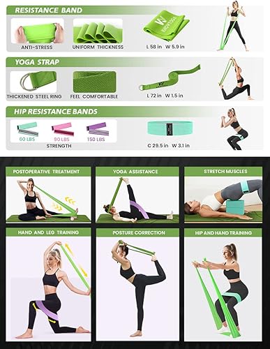 Miniatura 7 de Kit de inicio de yoga 12 en 1  El juego de yoga incluye esterilla de yoga, rodillo de espuma, 4 bandas de resistencia, bloques de yoga 2 paquetes