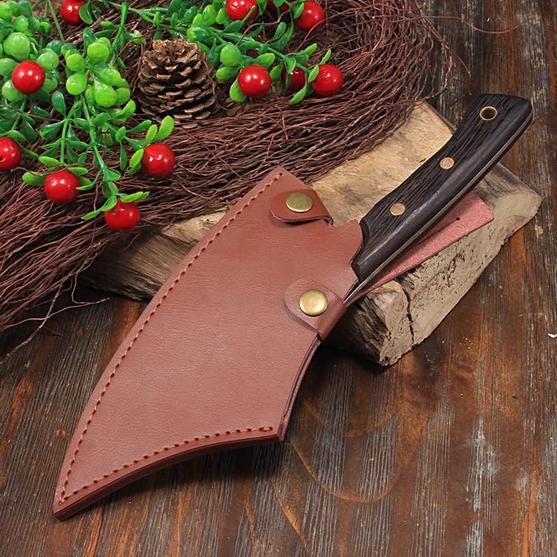 Meat cleaver, 8 Inch Chinese Style Tiger Stripe Small Kitchen Knife Stainless Steel Slaughter Knife Kitchen Boning Knife With Sheath Cleaver Knife