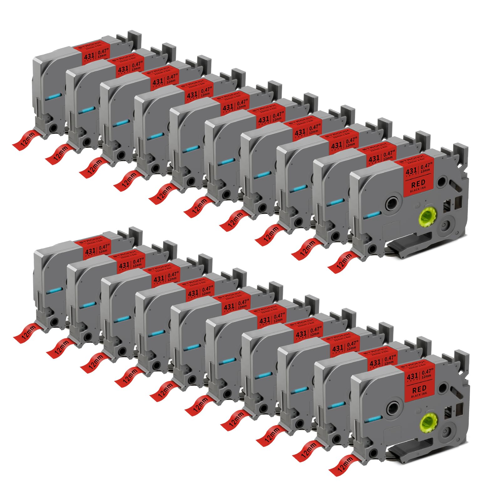 20x Nastro con Etichette 20x Compatibile con Brother TZe-431 Ub-431 Byz-431 TZ-431 12mm x 8m Nero su Rosso con PT-1010 D400 H105 H100R H107 H100LB D200 1000