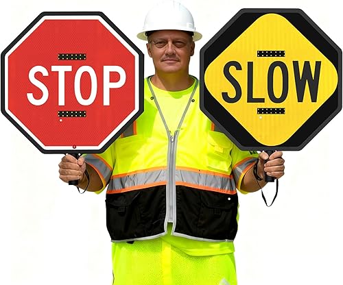 Remo de mano de 24 pulgadas con batería incorporada, 3 modos LED reflectante de control de tráfico para construcción, cruces escolares, alta