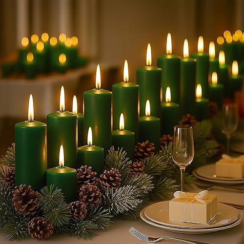 Miniatura 10 de Juego de 18 velas de pilar rojo a granel, velas de huracán, 3 longitudes diferentes (6 cada una), sin goteo sin perfume, sin humo, te da un mejor