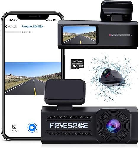 Frvesroe Cámara de tablero frontal y trasera, cámara de tablero de 2K+1080P para automóviles con WiFi y aplicación, mini cámara para automóvil con