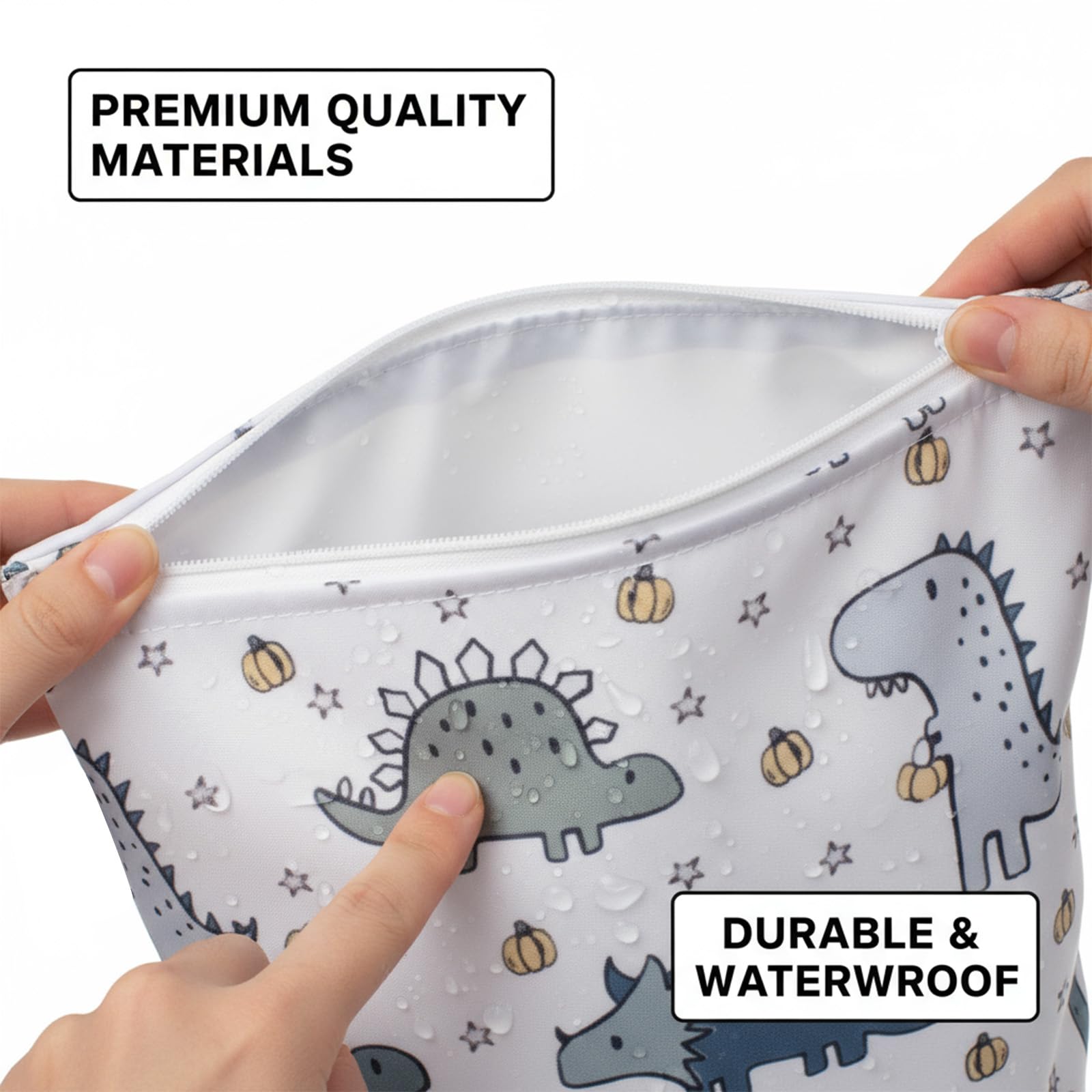 VEGCOO 2 Pcs Dinosaur Pattern Nappy Bags, Waterproof Wet Dry Bag Reusable Washable Cloth Diaper Swim Nappy - Image 4