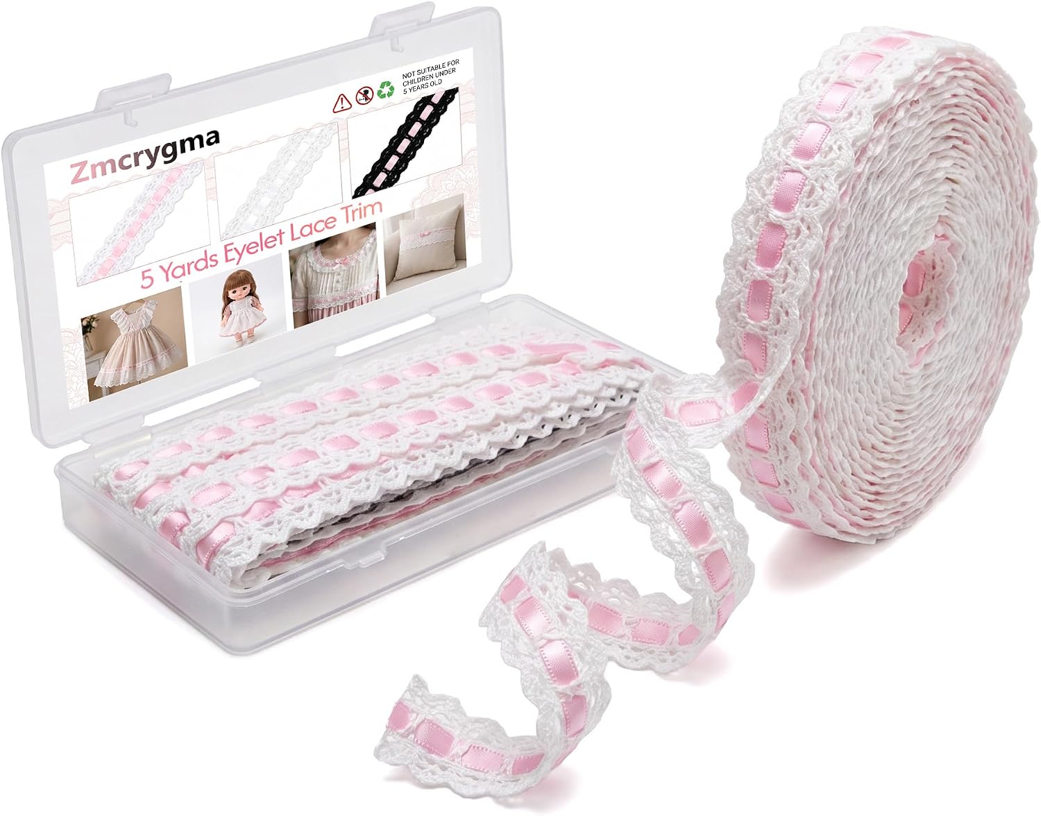 5 Yards Pink Eyelet Lace Trim, 0.79 Inch Crochet Lace Ribbon for Dress Apron Pillow Bag Clothing Sewing Decoration