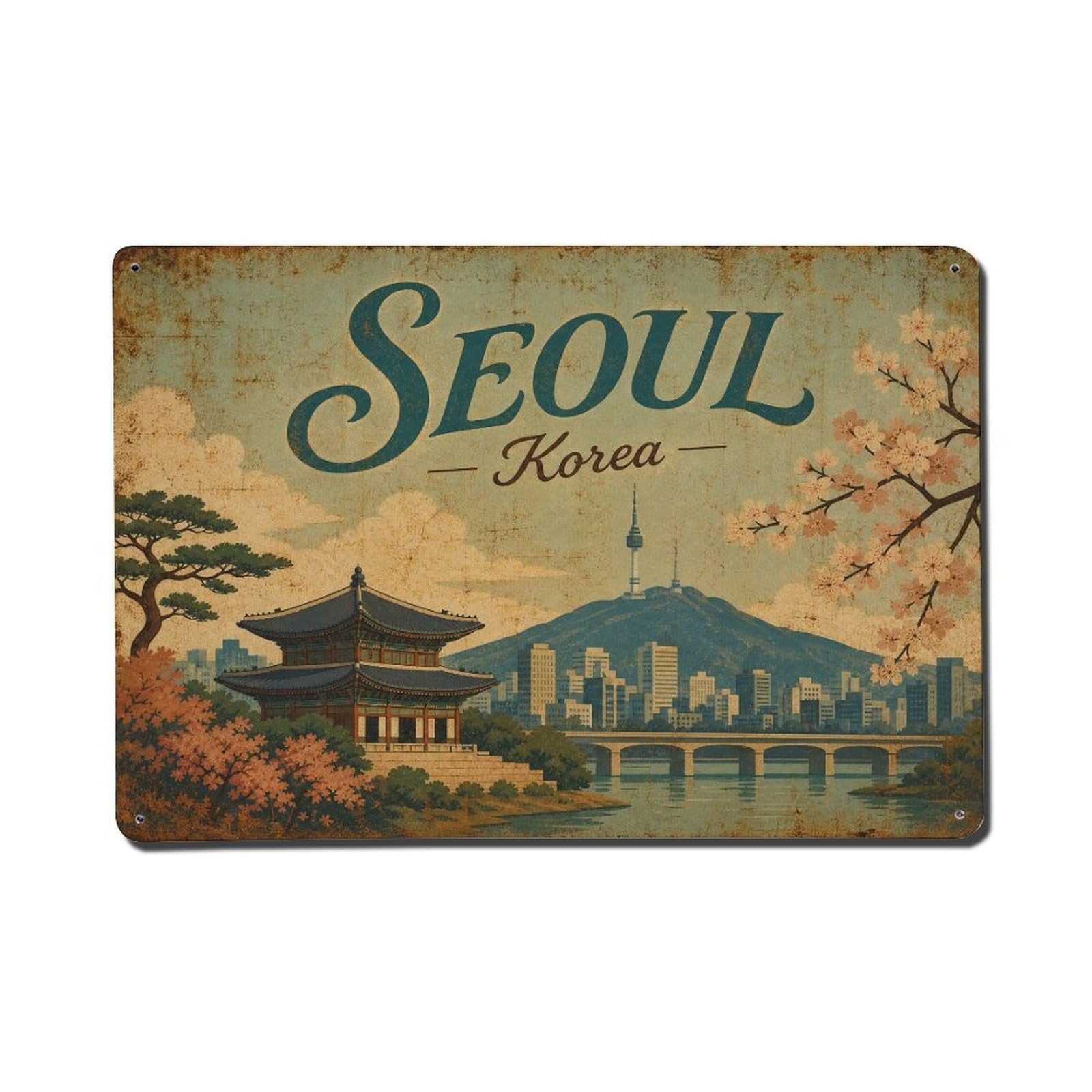 Huiyhb 8X12inch(20X30cm) Vintage Travel Seoul Korea Serenity Metal Tin Sign