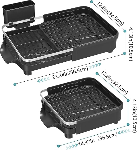 PurKeep Dish Drainer Rack, Expandable Dish Rack with Utensil Holder