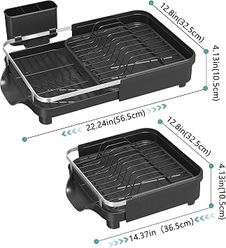 PurKeep Dish Drainer Rack, Expandable Dish Rack with Utensil Holder