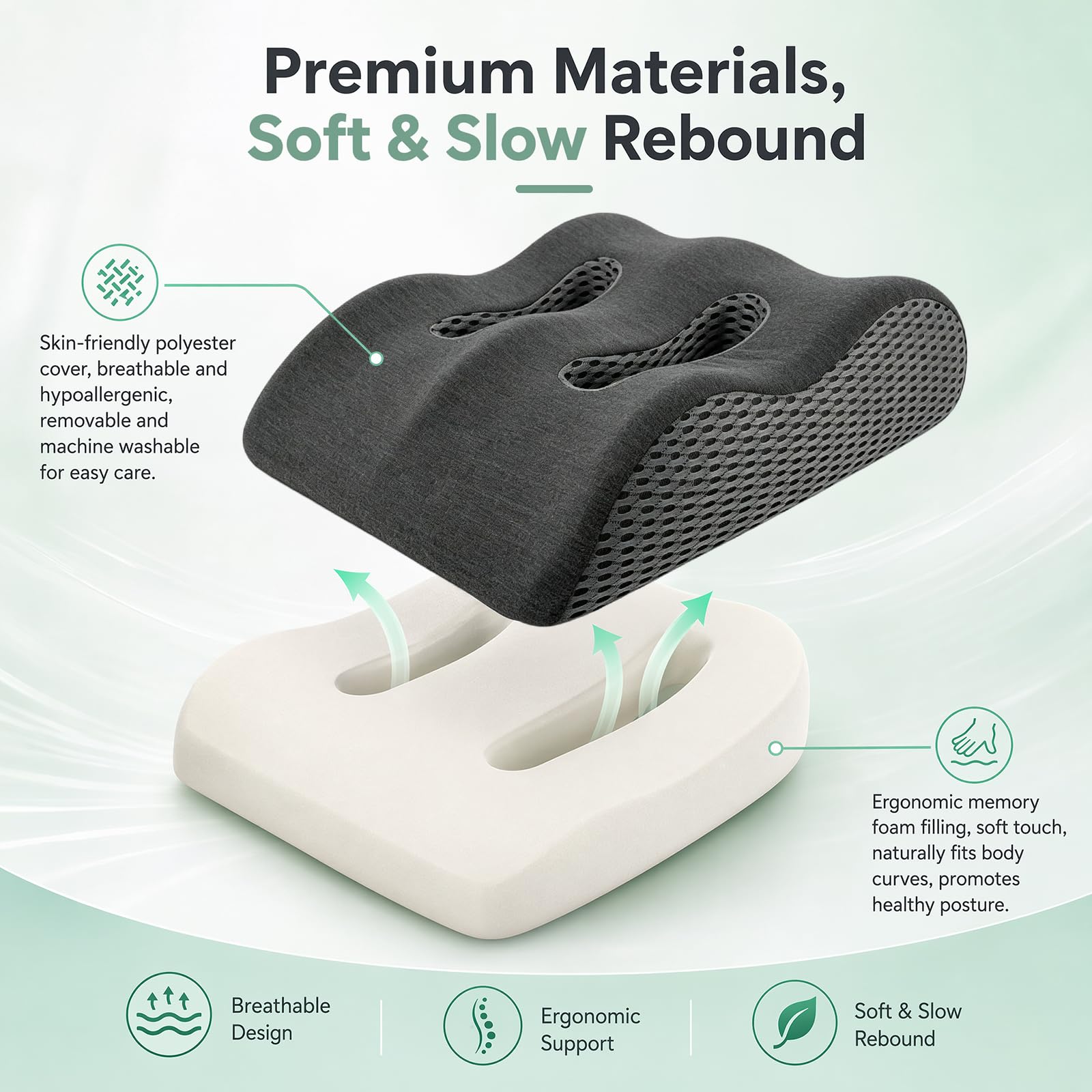 Cuscino Gambe Memory Foam Ergonomico Traspirante | Memory foam ergonomico, fodera lavabile traspirante, allevia tensione muscolare, due colori per riposo e recupero
