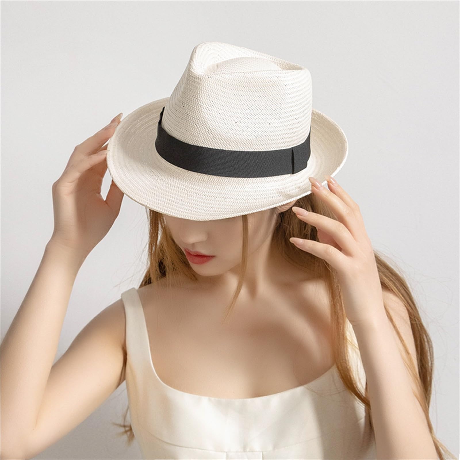 Cappello Jazz a Tesa Corta in papiro Intrecciato a Mano per L'Estate - Cappello di Paglia con Protezione Solare