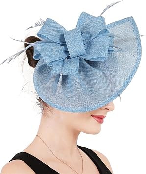 Fascinators Hat Hair Clip Hairpin Hat Feather Cocktail Wedding Tea Party Hat for Women and Girls Color Blue, Size One Size