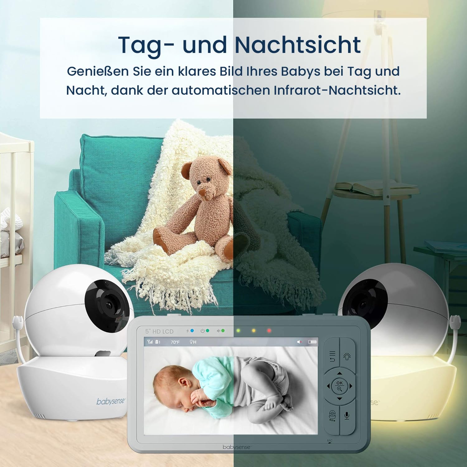 Babysense True Sleep HD Video-Babyphone mit Nachtlichtkamera & Bewegungsmonitor für Babys mit Echtzeit-Warnungen, kontaktlos, 2-in-1, Nur für den Heimgebrauch