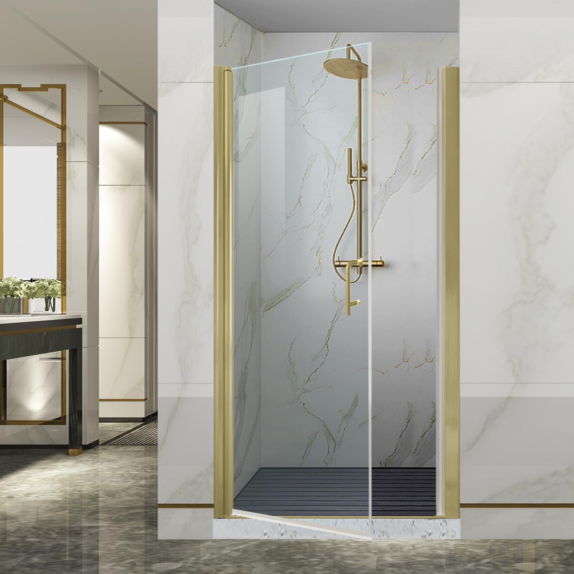 GroGro Frameless Pivot Swing Glass Shower Door,36-37.5
