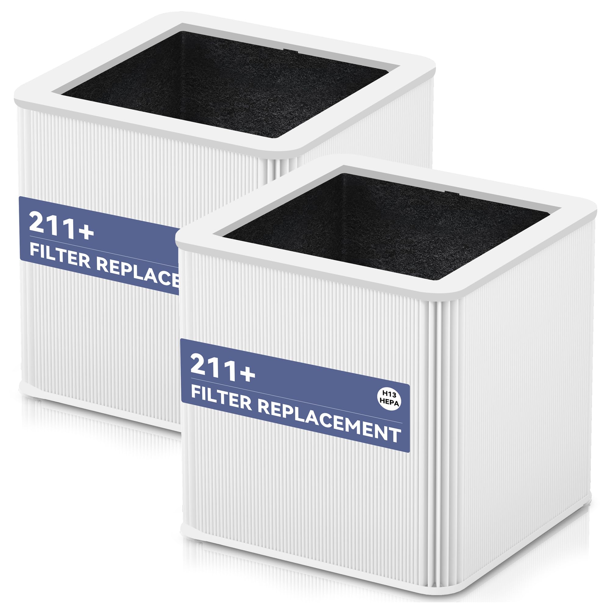2 Pack 211+ Replacement Filter Compatible with Blueair Blue Pure 211+ Air Purifier (Non-Auto),2-in-1 H13 Particle and Activated Carbon, H13 True HEPA Filter