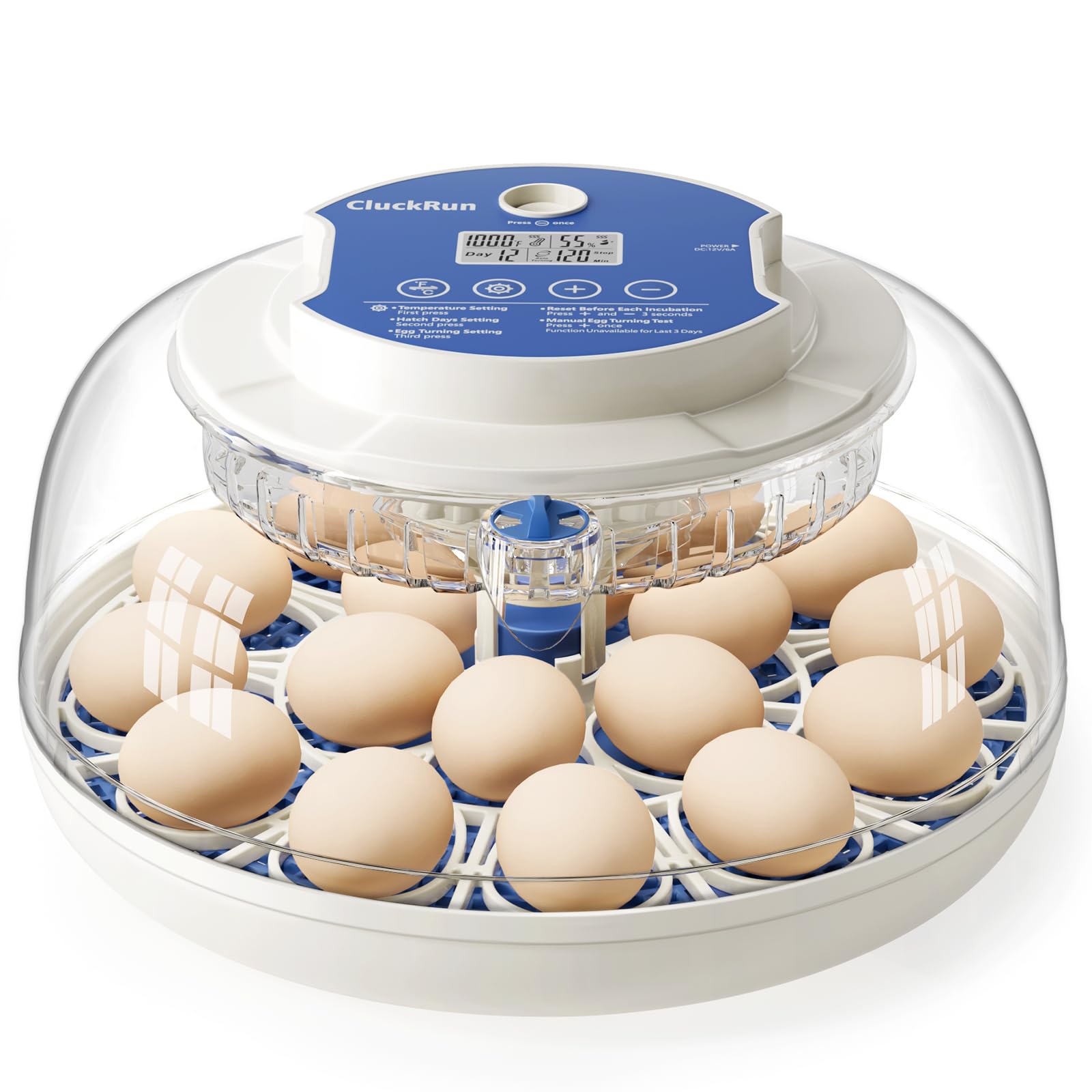 18 Egg Incubator, Hatch Day and Humidity Display, Automatic Turning and Stop, 2 Size Egg Trays, Candling Light, Automatic Water Refill, Air Vent, Hatching Chicken Quail Duck Turkey Goose Birds