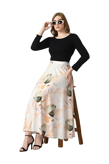 Polyblend Blooming Flared Long Stitched Floor Length Skirt for Women/Girls for Home/Outing| Printed Flare Skirt|Soft&Breathable Fabric| Elastic Band| 28