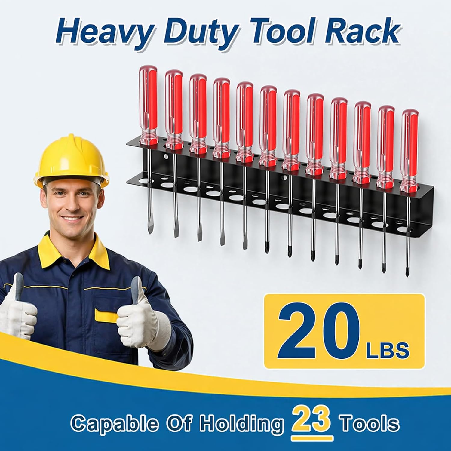 Screwdriver Holder Wall Mount, Screwdriver Rack & Organizer with 23 Slots for Secure Storage Carbon Steel Screw Driver Organizer