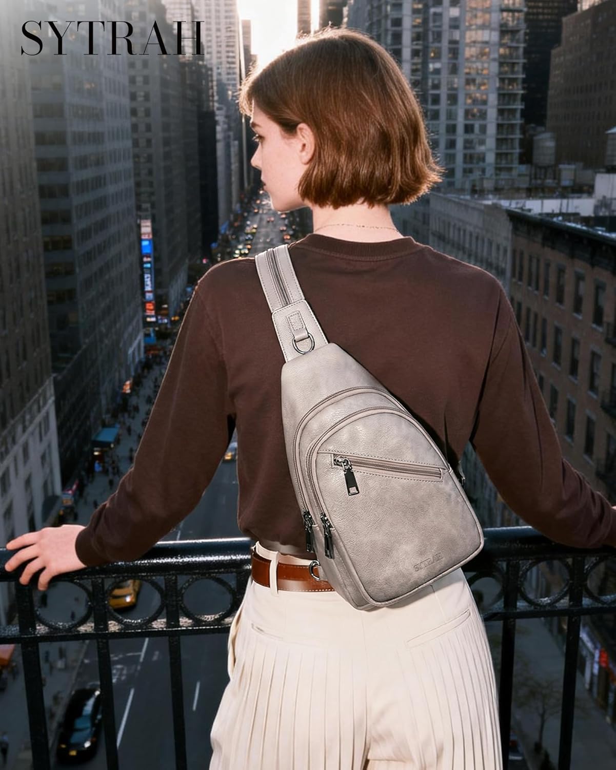 Sling Bag for Women, Crossbody Bags for Women Trendy Crossbody purse Vegan Leather Sling Backpack Chest Bag with Dual Purpose Strap, Cloud Grey - Image 3