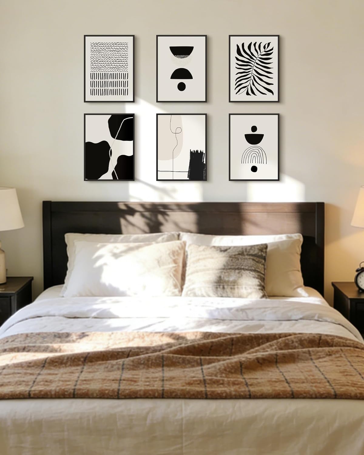 KUVIOKE Black Abstract Framed Wall Art Boho Room Decor Set of 6 Minimalist Geometric Line Art Bohemian Mid Century Modern Prints for Bedroom Living Room 11x14in (Black Framed)