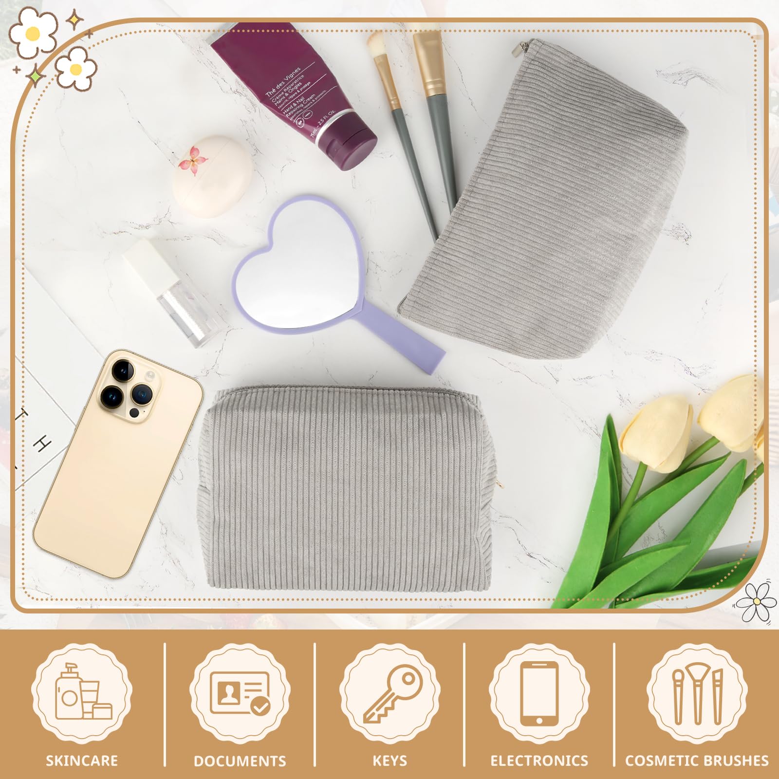 Kord Cosmetic Bag Set, 2 Make-Up Bags, Grey Makeup Bag, Small Makeup Bag for Storage and Carrying of Care Products d'Alene to - Image 3