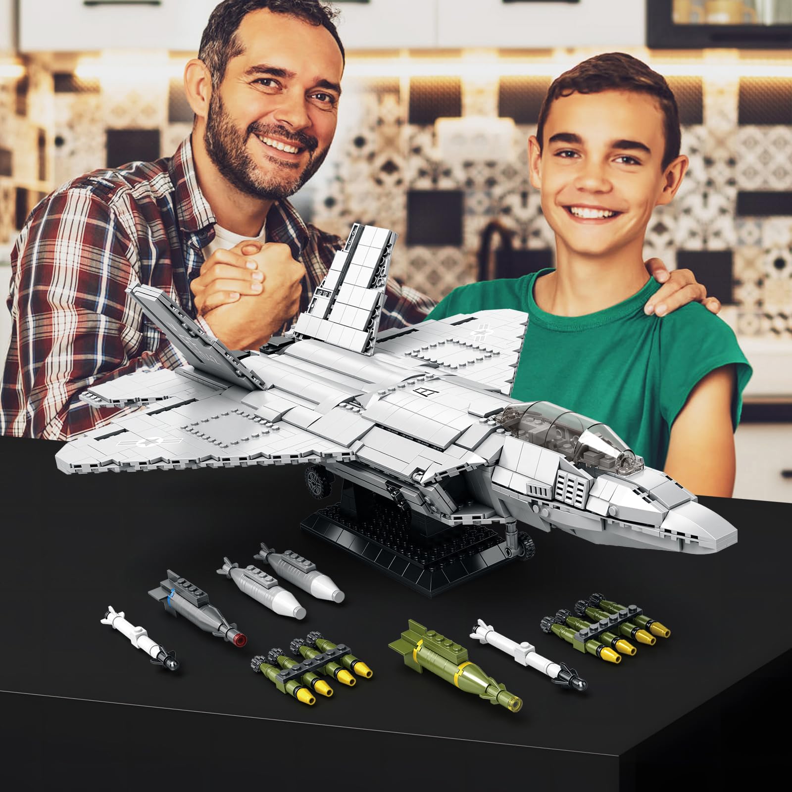 JMBricklayer F-22 Raptor Fighter Jet Juego de bloques de construcción, juegos de juguetes de aviones militares, juguetes regalos para niños, adultos y fanáticos militares 60003