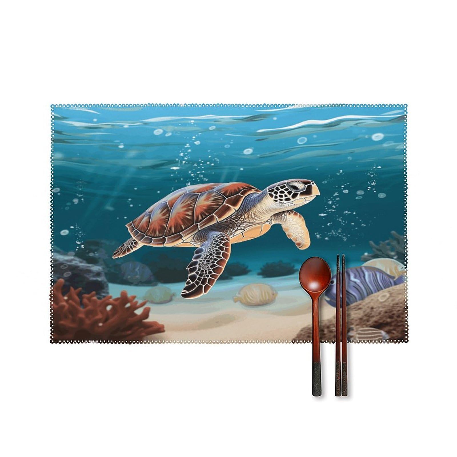 Sea Turtle Swimming Placemats Washable Canvas Place Mats Decoration Placemat for Dining Table Easy to Clean Tables Mat Set of 6 for Kitchen Dining Room Coffee Table