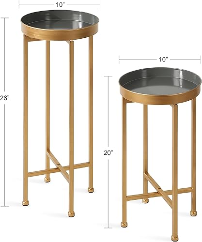 Miniatura 3 de Kate and Laurel Celia - Mesa auxiliar moderna, juego de 2, gris y dorado, sofisticadas mesas auxiliares para almacenamiento y exhibición