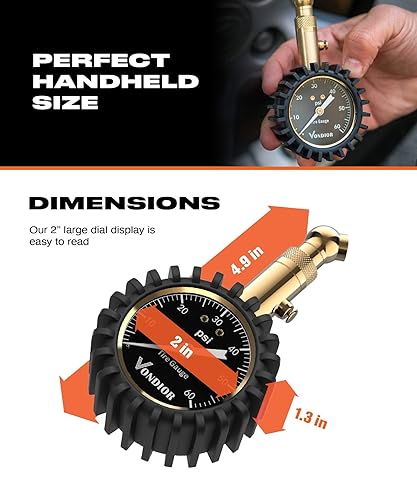 Miniatura 4 de Medidor de presión de neumáticos – (0-60 PSI) resistente, certificado ANSI preciso con gran esfera brillante de 2 pulgadas fácil de leer, medidor