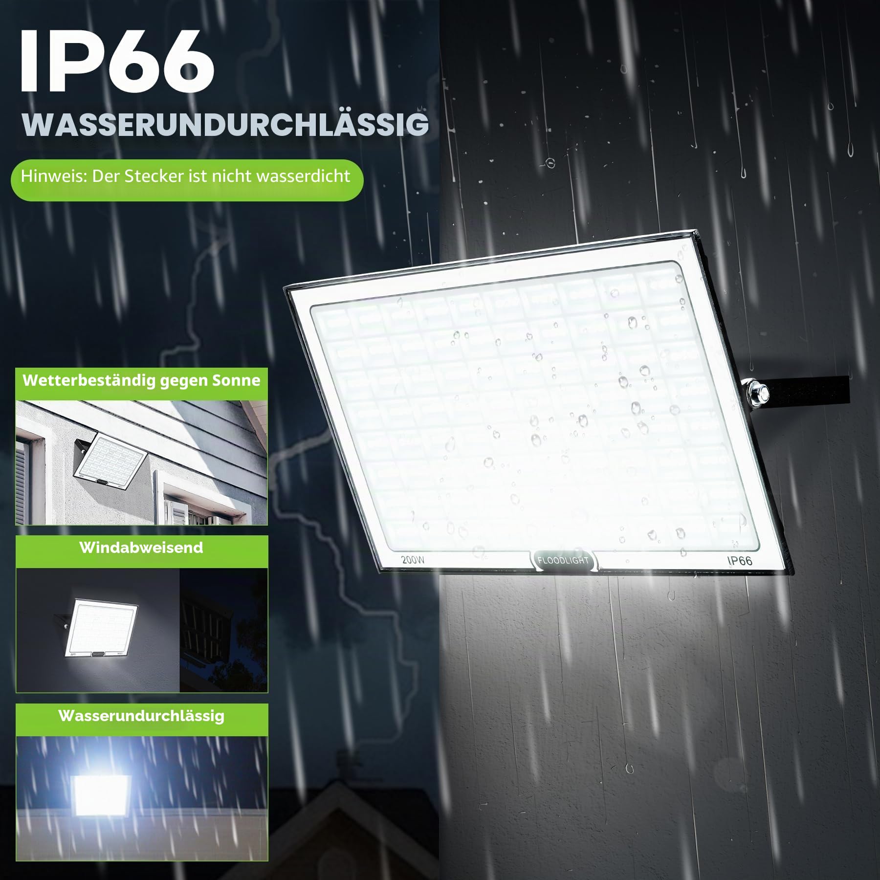 VAYALT 200W LED Strahler Außen 2 Stück, IP66 Wasserdicht und Superhell 6500-7000K 20000LM Led Scheinwerfer 230V, Led Strahler mit Stecker, Flutlichtstrahler für Hell Garten Garage Sportplatz Hof