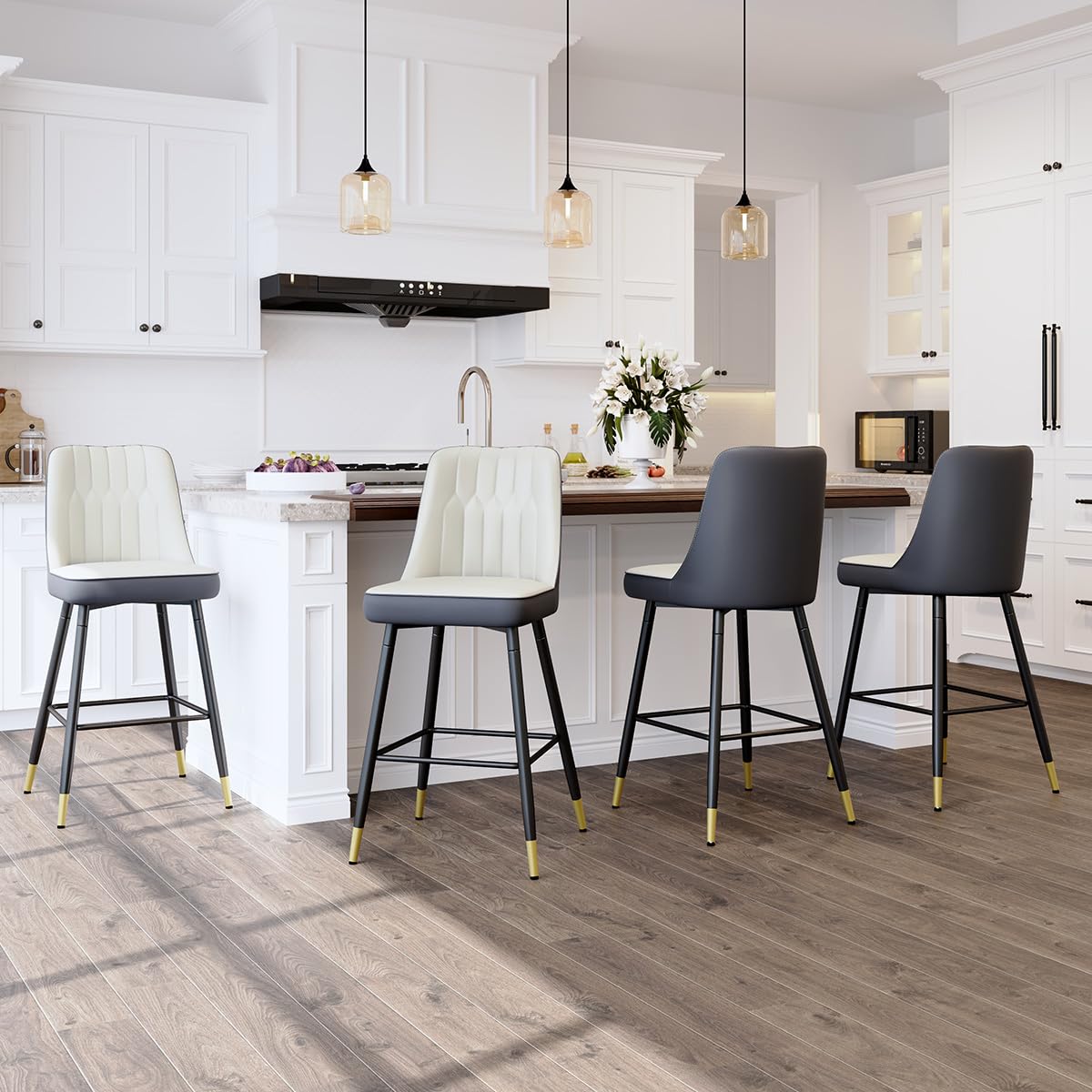 Rejeke Counter Height Bar Stools Set of 4,27" Modern Bar Stools with Back,Upholstered Counter Height Bar Stool with Sturdy Metal Footrest,Kitchen