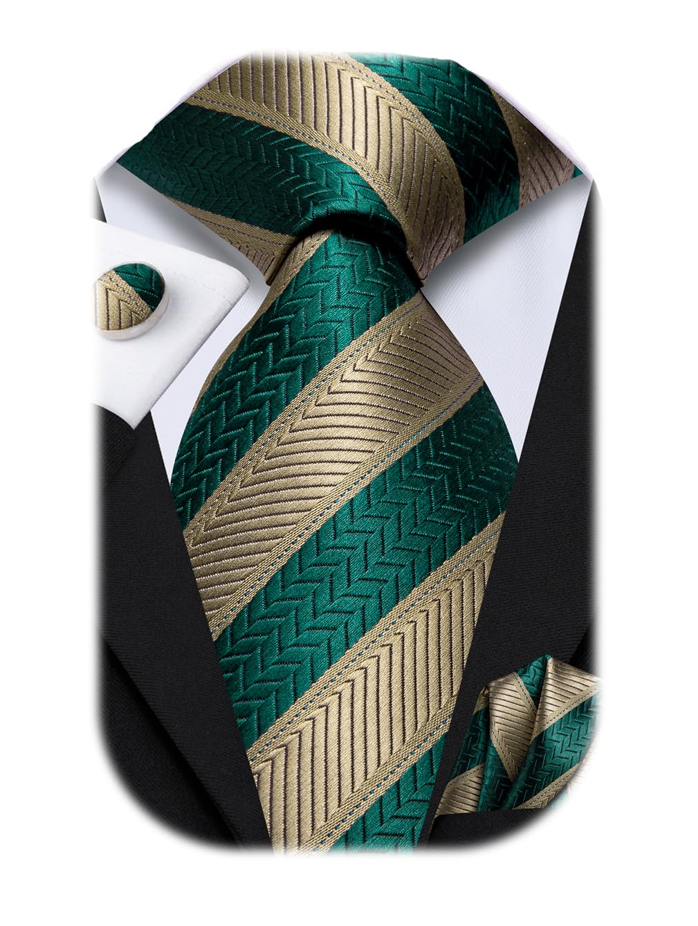 DubulleMens Paisley Striped Tie and Handkerchief Cufflinks Tie Set for Men Wedding Business Formal