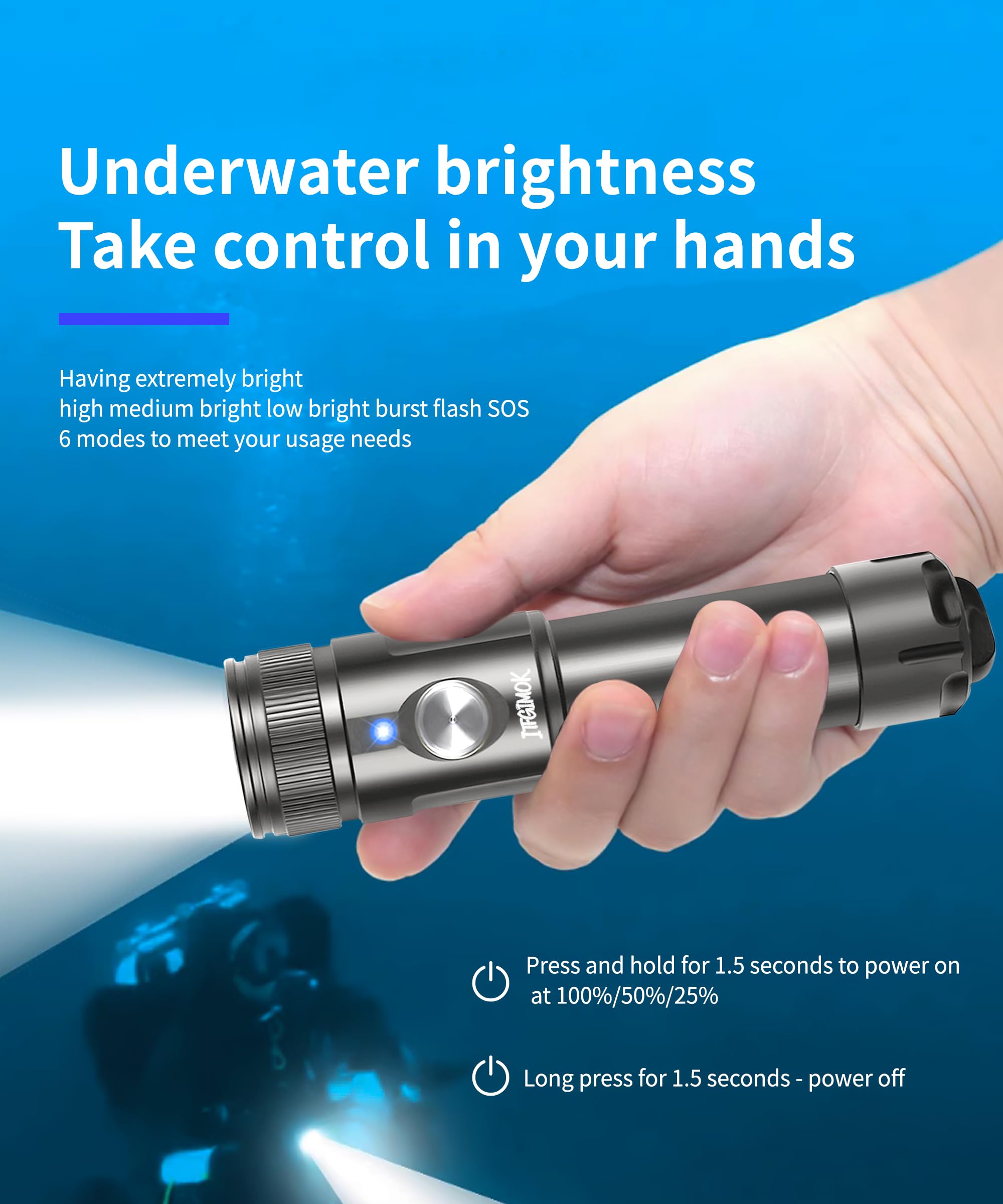 Torcia professionale da 2000 lumen per fotografia subacquea, 3 angoli di fascio regolabili (3°/24°/72°), impermeabile IP68, luce di riempimento foto macro, faretto per immersioni notturne