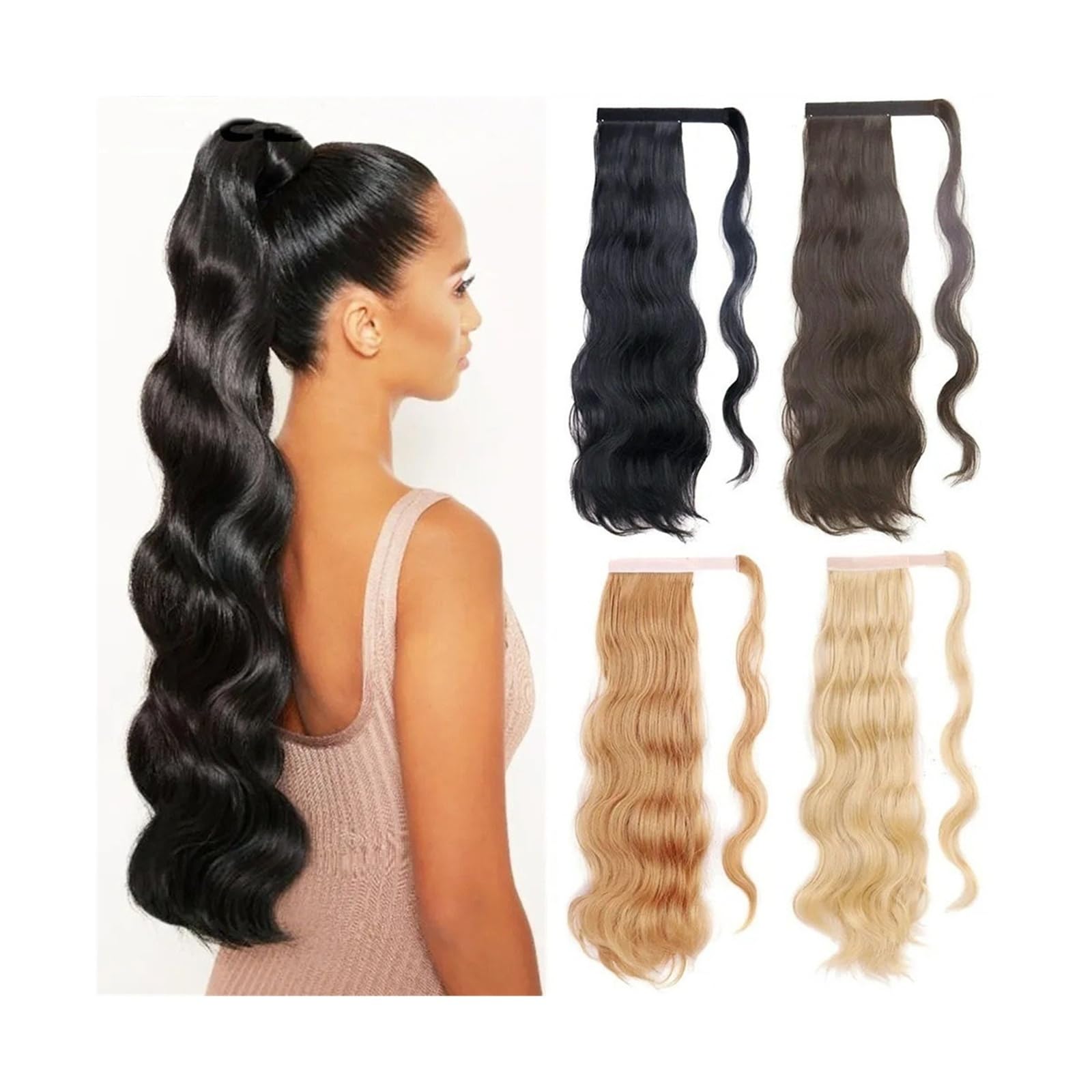 Kucyk Przedłużanie włosów Body Wave kucyk dopinki do włosów 24 cale owijane wokół kucyka Clip in Wave odporne na wysokie temperatury syntetyczne kucyki treska dla kobiet kucyk (Co