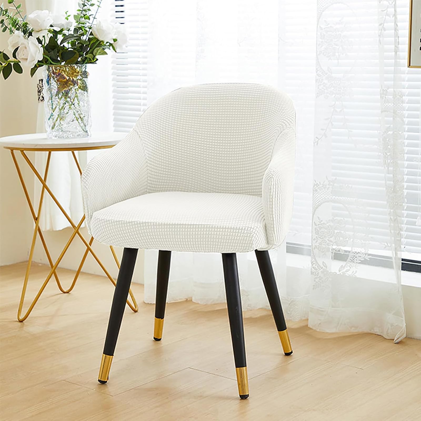 Coprisedia con schienale curvo, per sala da pranzo, girevole, lavabile, per sedia da ufficio, soggiorno, colore: bianco, set di 6