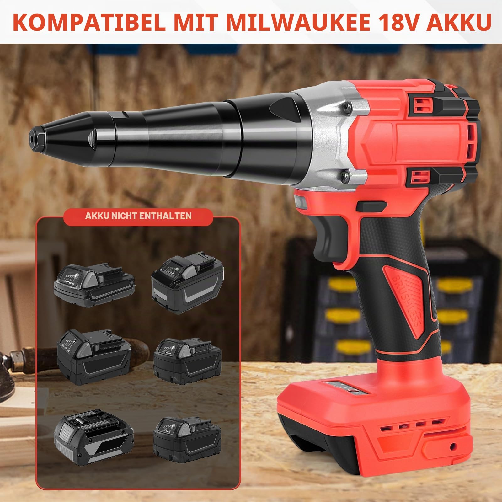 Akku Nietpistole kompatibel mit Milwaukee 18V Akku (ohne Batterie)