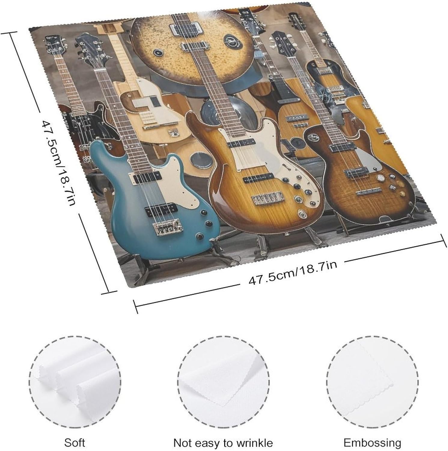 Guitar Bass Music Musical Instruments Cloth Napkin 18"X 18" Set of 4 Washable Reusable Polyester Napkin Kitchen Print Dinner Napkins Rustic for Everyday Party Wedding Table Home Holiday Decor image 2