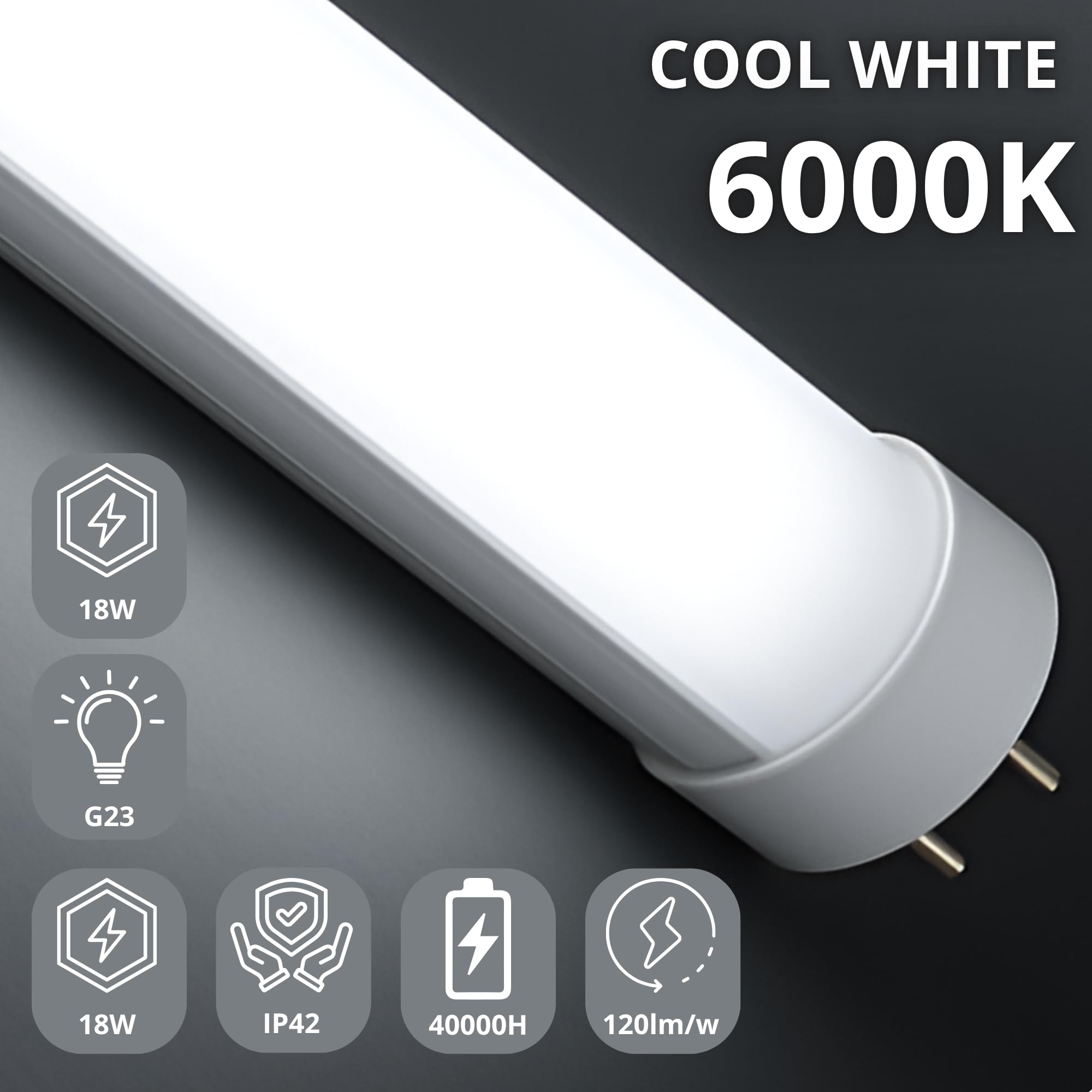 Jandei - Lot de 10 tubes LED 120 cm 18 W, blanc froid 6 000 K, 2520 lumens, connecteur standard T8 G13, remplace néon fluorescent 36 W, starter LED inclus, connexion 1 côté