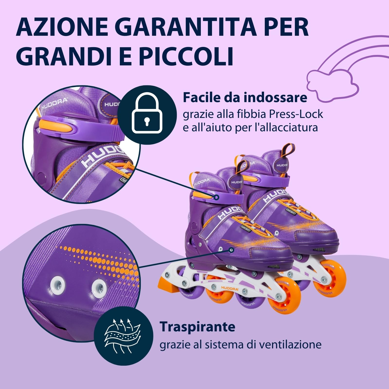 HUDORA Pattini in linea Mia/Leon - Pattini a rotelle regolabili per bambini, ragazzi e adulti