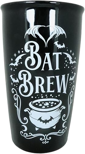 Ebros Gift Gótico Wicca Sacred Bat Brew Magic Cauldron Taza de viaje de cerámica de doble pared con tapa 12oz Café Té Bebida Tazas Tazas Alquimia