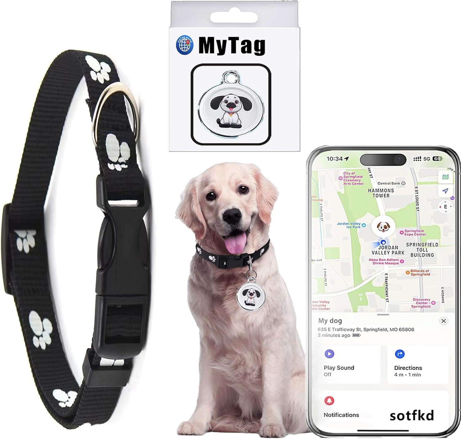 Dog Tracker-GPS Dog Collar-GPS Tracker for Dogs-Pet Tracker| Android and iOS Universal | No Monthly Fee | Waterproof | Works with Any Collar | Dual-System Tracker