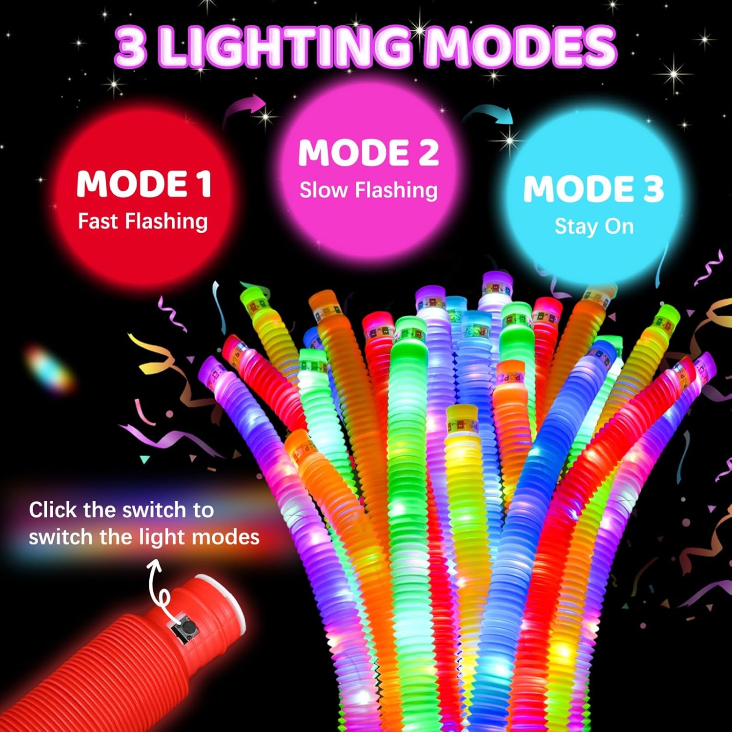 24 Pack Halloween Glow Sticks Party Favors for Kids, Sensory Toys Birthday Partys Favors for Kids, Fidget Pop Tubes Glow Necklaces Bracelets Glow in The Dark Party Supplies