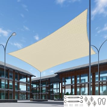 SunnyRoyal 17x22 Sun Shade Sail Super A Ring Wire Cable Inside Commercial Grade with Hardware Kits Rectangle Canopy Awning UV Block Heavy Duty Outdoor Patio Carport Beige