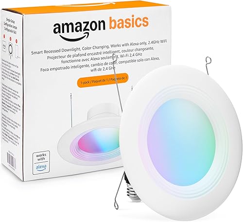 Tienda Basics Foco empotrable inteligente de 56 pulgadas, cambio de color, funciona solo con Alexa, WiFi de 2.4 GHz, 1 paquete