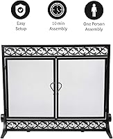 Vista 7 de Plow & Hearth - pantalla para chimenea de metal con espirales en negro 44 × 33 pulgadas puertas con bisagras magnéticas duales cubierta